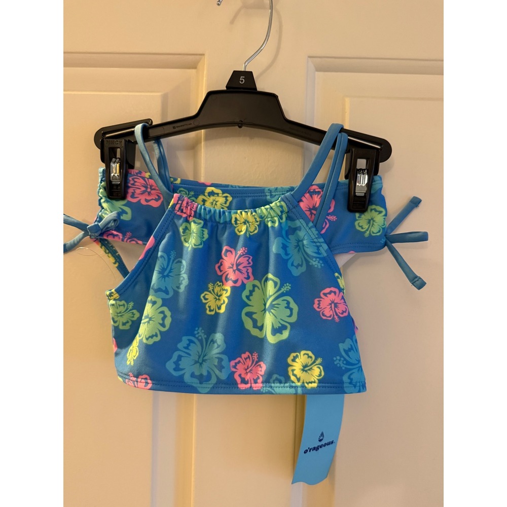 O'rageous Girls Blue Hibiscus Floral Bikini Two Piece Swimsuit Set Size 5 NWT